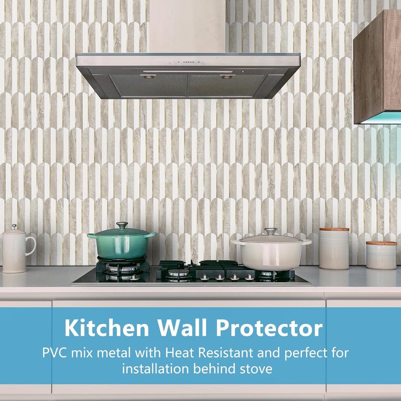 Vamos Tile Vamos Peel and Stick Backsplash Seamless Tile for Kitchen and Bathroom,White and Beige Slate PVC Mixed Light Gold Self Adhesive Fish Scale Metal Mosaic Tiles (10 Sheets) - Image 3